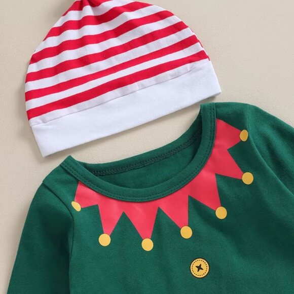 Baby Boys Christmas Elf Long Sleeve Bodysuit Outfit Set - Picture 3 of 8